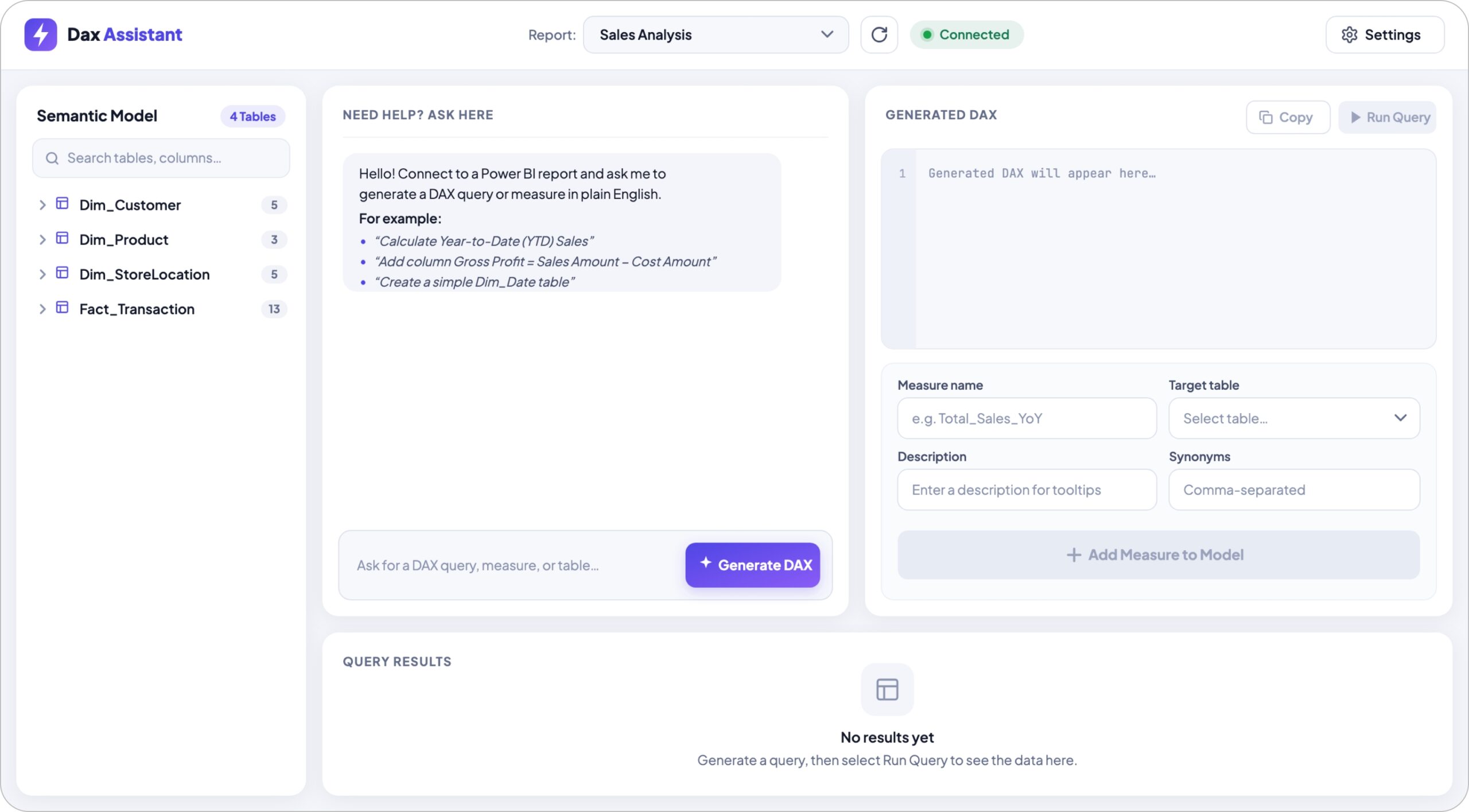 DAX assistant home interface